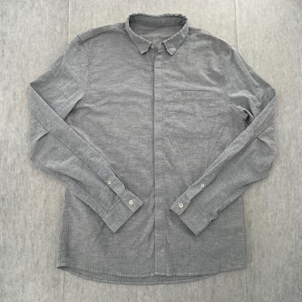 Lululemon Shirt Adult Medium Gray Commision Long Sleeve Button Up Logo Mens M